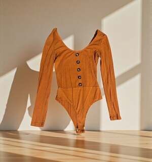 Charlotte Russe Ribbed Henley Bodysuit, Burnt Orange